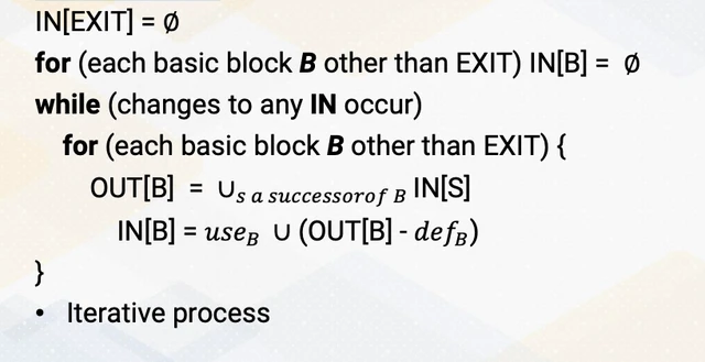 Iterative fixed-point algorithm for liveness analysis