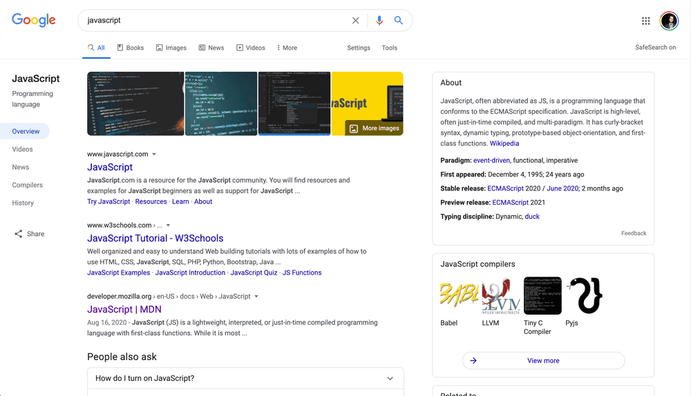 Google results page